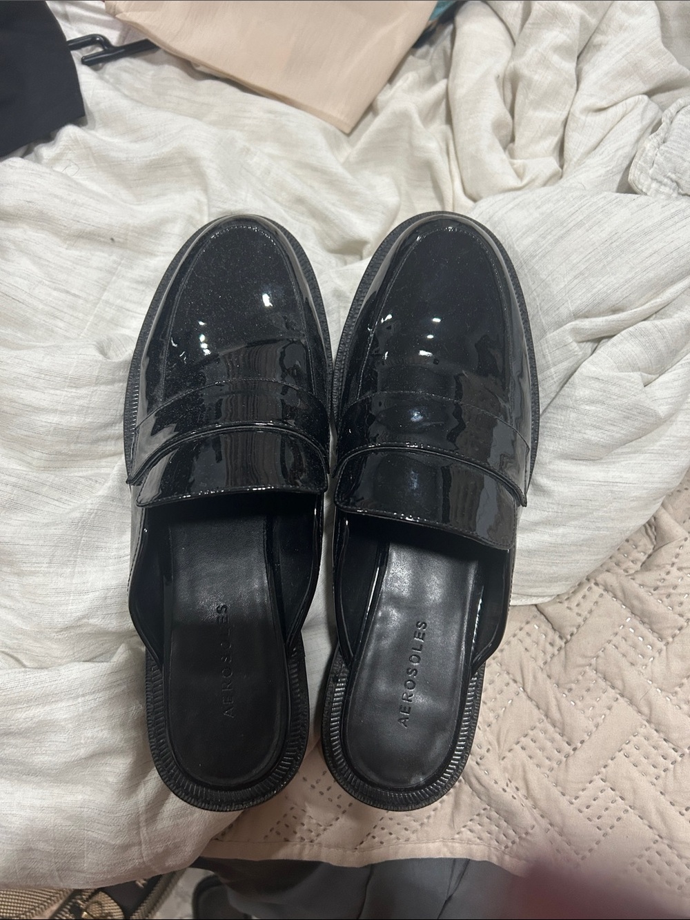 AEROSOLES Black Patent Slip-On Women's Loafers